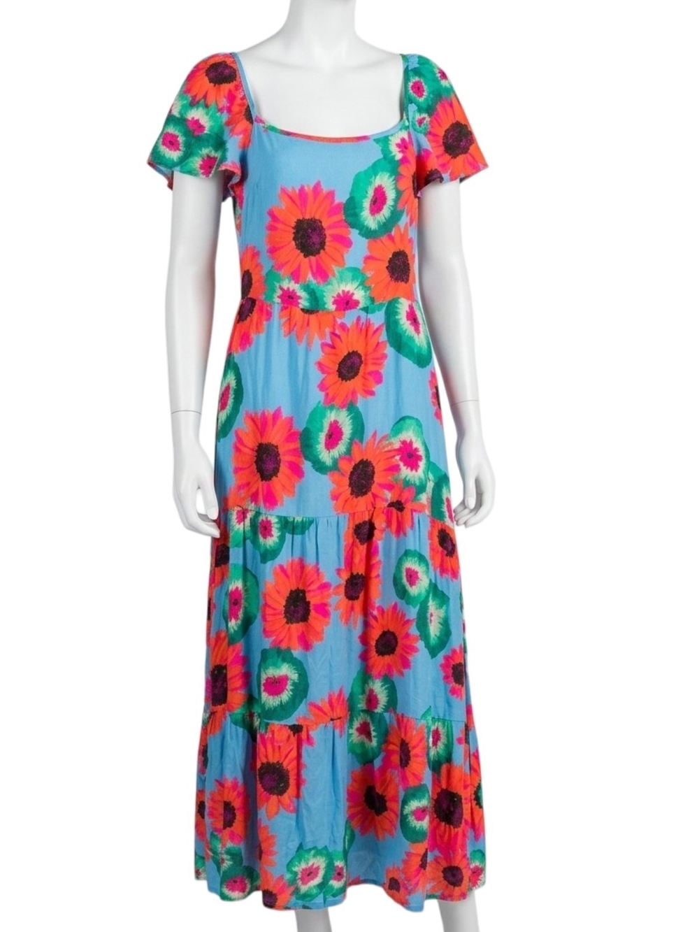 Cap Juluca A New Story Aldo Martins Blue Sunflower Maxi Dress, EUC, Size Large